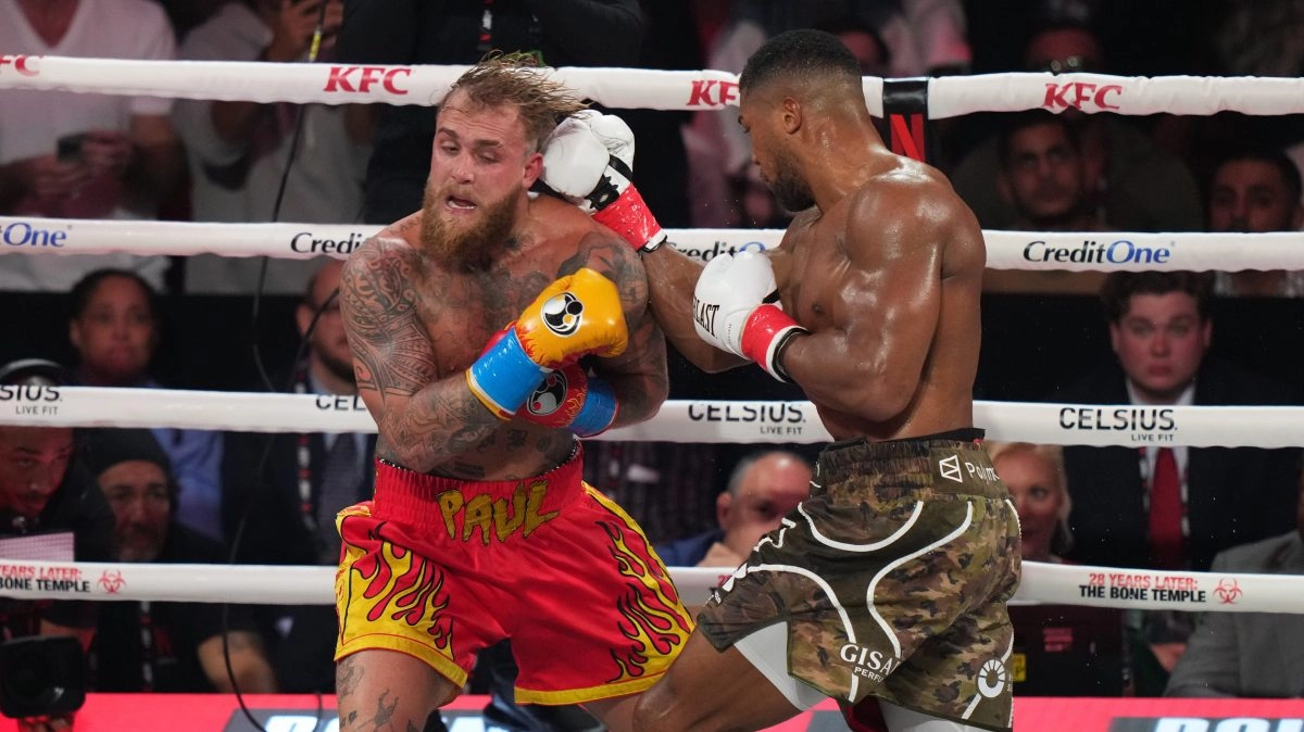 Anthony Joshua knocks out Jake Paul who visits the mat countless times