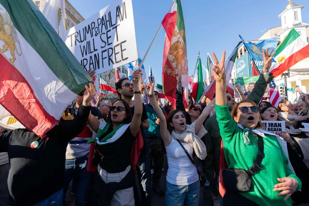 Groups of Iranians celebrated the death of Ayatollah Ali Khamenei in the streets of Washington