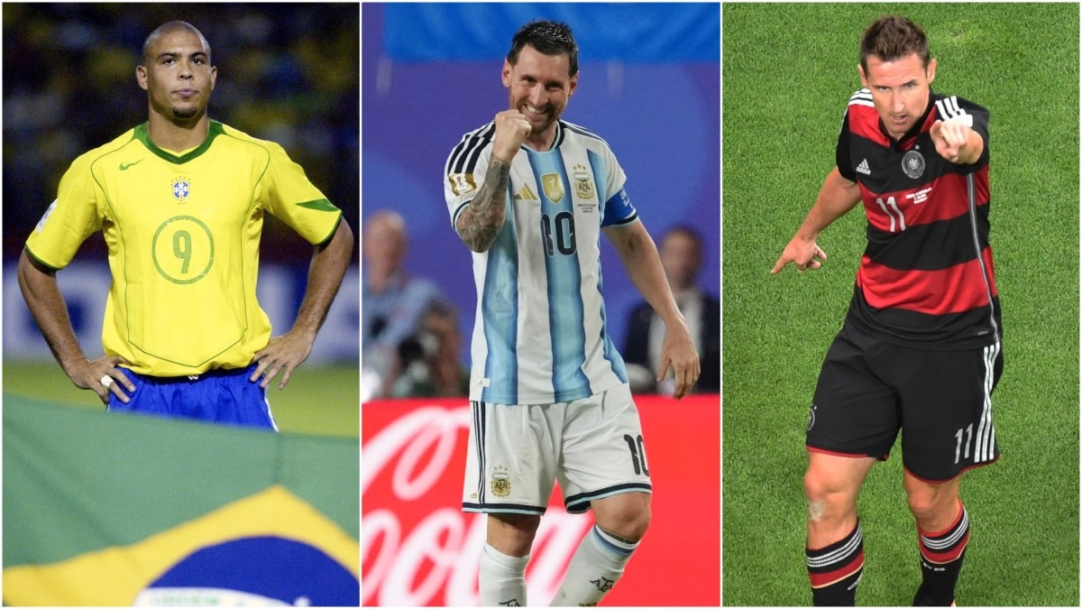 Top scorers of the World Cups how many games Messi Klose and Ronaldo needed