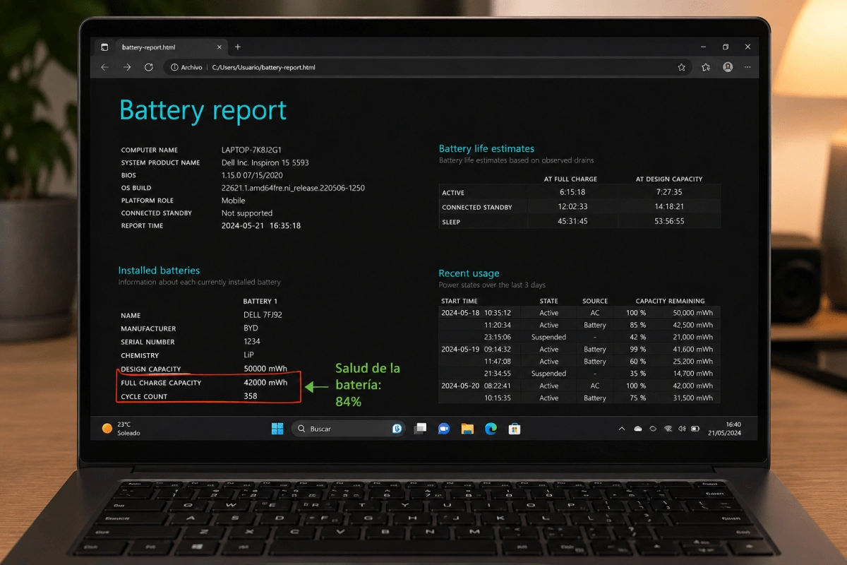 So you can know the real status of the battery of your Windows laptop without installing anything