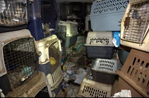 More than 100 cats and dogs discovered in a house full of waste in Florida; a postal worker was arrested